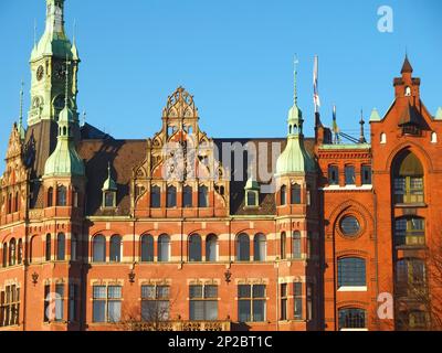 Bellissimo edificio Speicherstadtrathaus ad Amburgo Foto Stock