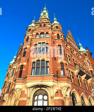 Bellissimo edificio Speicherstadtrathaus ad Amburgo Foto Stock