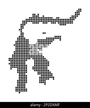 Mappa di Sulawesi. Mappa di Sulawesi in stile punteggiato. Bordi dell'isola riempiti di rettangoli per il vostro disegno. Illustrazione vettoriale. Illustrazione Vettoriale