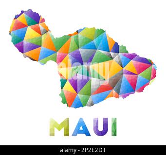 Maui - colorata e bassa forma a isola di poli. Triangoli geometrici multicolore. Design moderno e alla moda. Illustrazione vettoriale. Illustrazione Vettoriale