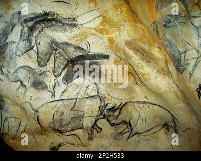 Pittura nella grotta di Chauvet, 32.000-30.000 a.C. Trovato nella collezione delle Grotte Chauvet. Foto Stock