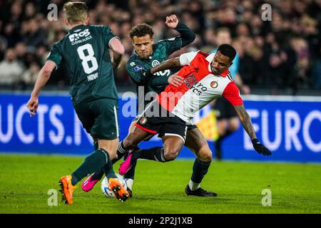 Rotterdam - Liam van Gelderen di FC Groningen, Danilo Pereira da Silva di Feyenoord durante la partita tra Feyenoord e FC Groningen allo Stadion Feijenoord De Kuip il 4 marzo 2023 a Rotterdam, Paesi Bassi. (Da Box a Box Pictures/Tom Bode) Foto Stock