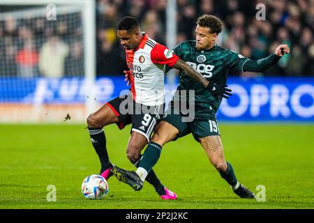 Rotterdam - Danilo Pereira da Silva di Feyenoord, Liam van Gelderen di FC Groningen durante la partita tra Feyenoord e FC Groningen allo Stadion Feijenoord De Kuip il 4 marzo 2023 a Rotterdam, Paesi Bassi. (Da Box a Box Pictures/Yannick Verhoeven) Foto Stock