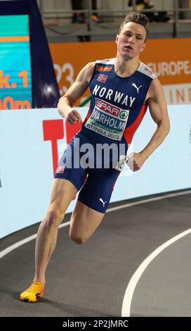 Karsten Warholm gestisce la 400m durante i Campionati europei di Atletica indoor (Day 2) (sessione serale) presso l'Atakoy Athletics Arena di Istanbul, Turchia, venerdì 3rd 2023 marzo Foto Stock