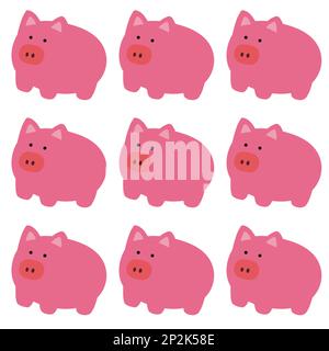 Modello senza giunture di animale di fattoria di maiale. Colore rosa su sfondo bianco. Illustrazione Vettoriale