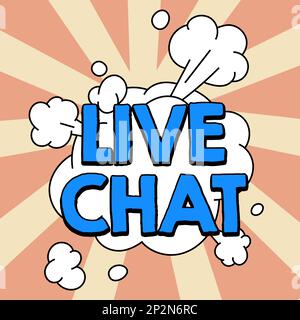 Scrittura a mano segno Live Chat. Concetto di Internet parlare con un amico o qualcuno attraverso internet e telefono PC Foto Stock