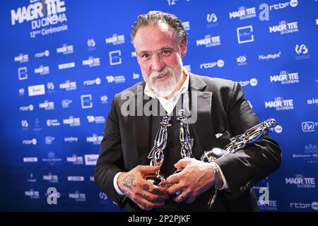 L'attore Bouli Lanners si presenta all'edizione 12th della cerimonia di premiazione del film 'Magritte du Cinema', sabato 04 marzo 2023, a Bruxelles. I premi sono premiati ai film dei produttori belgi di lingua francese. FOTO DI BELGA LAURIE DIEFFEMBACQ Foto Stock