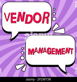 Testo scritto a mano Gestione fornitori. Parola scritta sulle attività incluse nella ricerca e nell'approvvigionamento dei fornitori Foto Stock