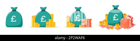 Set di icone per borse di denaro in sterline Illustrazione Vettoriale