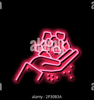 illustrazione dell'icona di incandescenza al neon pietra con mano Illustrazione Vettoriale