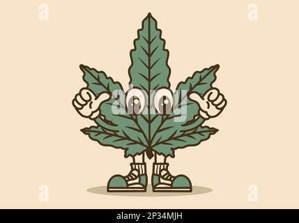 Mascotte disegno di carattere della foglia di cannabis verde in piedi Illustrazione Vettoriale