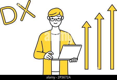 Immagine di DX, Un giovane vestito casualmente che ha migliorato con successo il suo business, Vector Illustration Illustrazione Vettoriale
