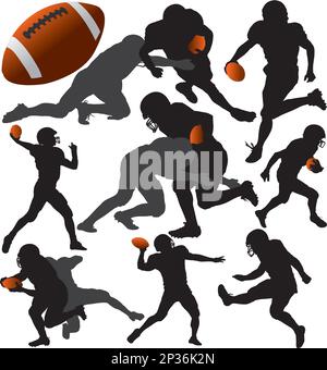 Silhouette vettoriali di football americano isolate su sfondo bianco. A strati. Completamente modificabile Illustrazione Vettoriale
