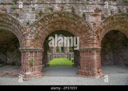 Arcate nelle rovine di un monastero cistercense, Furness Abbey (Santa Maria di Furness), Barrow-in-Furness, Cumbria, Inghilterra, Regno Unito Foto Stock