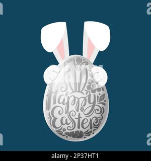 Coniglio tiene grande uovo di Pasqua con scritta felice di Pasqua Illustrazione Vettoriale