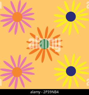Motivo senza cuciture con fiori gialli e arancioni, rosa su sfondo giallo. Illustrazione vettoriale Illustrazione Vettoriale
