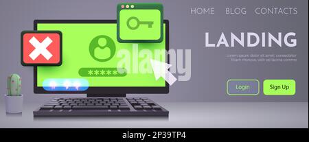 Computer con finestra di accesso sullo schermo. Sicurezza e privacy della rete. Concetto di accesso privato. Illustrazione vettoriale Illustrazione Vettoriale