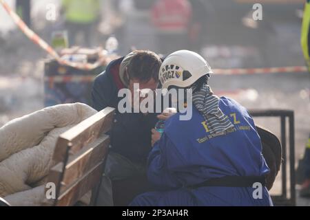 Antakya, Hatay, Turchia - 13th febbraio 2023: Terremoto in Turchia, Kahramanmaras, Gaziantep, Adana, Hatay, Adiyaman Febbraio 2023, scene di terremoto Foto Stock