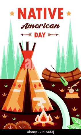 Giornata dei nativi americani, dove vivono gli indiani. Adatto per eventi Illustrazione Vettoriale