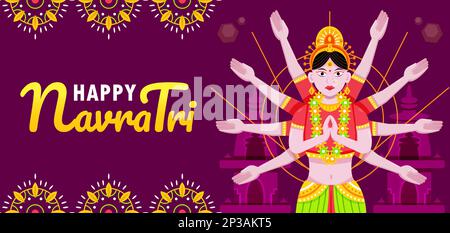 Felice Navratri, statua della dea Durga Illustrazione Vettoriale