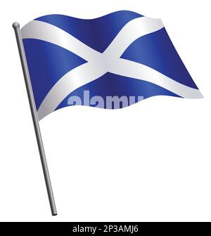 corretta ed accurata bandiera scozzese di scozia che vola ondeggiante su vettore flagpole isolato su sfondo bianco Illustrazione Vettoriale
