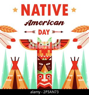 Giorno nativo americano, totem tribale indiano. Adatto per eventi Illustrazione Vettoriale