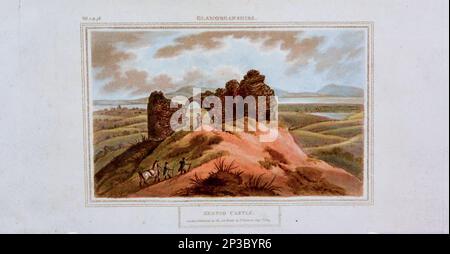 Castello di Kenfig, con una vista in lontananza del Severn. Dal libro ' escursioni descrittive attraverso il Galles del Sud e il Monmouthshire. Nel 1804, e le quattro estati precedenti ' Volume 2 di Edward Donovan, 1768-1837. Data di pubblicazione 1805 stampato per l'autore da Rivington, ecc, Londra Foto Stock