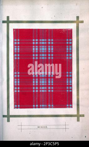 Menzies Clan Tartan in rosso e blu chiaro dal libro ' Storia delle Highlands scozzesi, dei clan delle Highland e dei reggimenti delle Highland ' Volume 1 di Maclauchlan, Thomas, 1816-1886; Wilson, John, 1785-1854; Keltie, John Scott, Sir, 1840-1927 Data di pubblicazione 1875 editore Edinburgh ; Londra : A. Fullarton Foto Stock