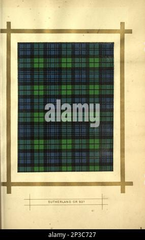 Verde e blu Sutherland Clan Tartan dal libro ' Una storia delle Highlands scozzesi, clan Highland e reggimenti Highland ' Volume 1 di Maclauchlan, Thomas, 1816-1886; Wilson, John, 1785-1854; Keltie, John Scott, Sir, 1840-1927 Data di pubblicazione 1875 editore Edinburgh ; Londra : A. Fullarton Foto Stock