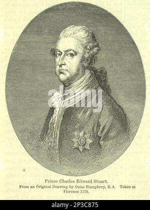 Center Charles Edward Louis John Sylvester Maria Casimir Stuart (31 dicembre 1720 – 30 gennaio 1788) è stato un . E lo Stuart pretendente ai troni di Inghilterra, Scozia e Irlanda dal 1766 come Carlo III.[c] durante la sua vita, fu anche conosciuto come 'il giovane pretendente' e 'il giovane Chevalier'; nella memoria popolare, è conosciuto come Bonnie Prince Charlie. Dal libro 'Una storia dei reggimenti scozzesi delle Highlands, dei clan delle Highland e delle Highland' Volume 1 di Maclauchlan, Thomas, 1816-1886; Wilson, John, 1785-1854; Keltie, John Foto Stock