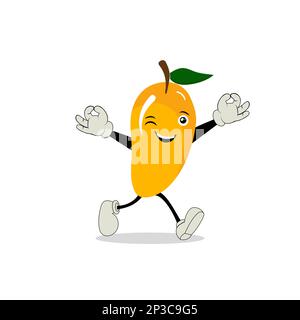 Design di carattere mango. Kawaii caratteri mango illustrazione vettoriale di carino cartone animato, usarli come adesivi, motivi, disegni t-shirt, logo frutta. Illustrazione Vettoriale