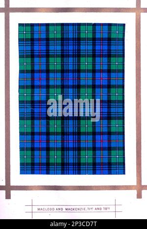 Tartan blu e verde dei clan di Macleod e Mackenzie dal libro ' Storia delle Highlands scozzesi, clan delle Highland e reggimenti delle Highland ' Volume 2 di Maclauchlan, Thomas, 1816-1886; Wilson, John, 1785-1854; Keltie, John Scott, Sir, 1840-1927 Data di pubblicazione 1875 editore Edinburgh ; Londra : A. Fullarton Foto Stock