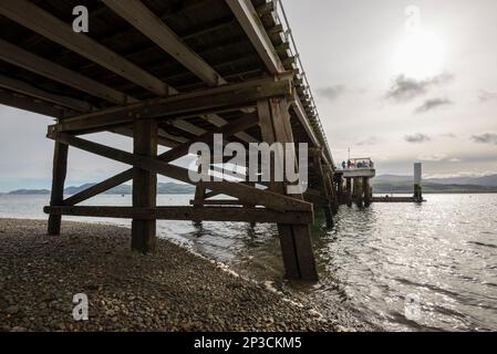 Sotto il molo di Beaumaris sullo stretto di Menai nel Galles settentrionale. Foto Stock