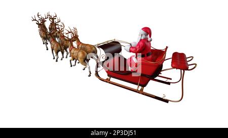 babbo natale in una slitta pronta a consegnare regali. rendering 3d Foto Stock