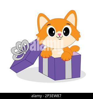 Cat In confezione regalo gattino in una scatola di cartone. è alla ricerca di una scatola cartoon illustrazione vettoriale Illustrazione Vettoriale