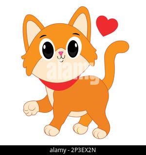 Carino gatto cartone animato arancione marrone nel colore.elemento grafico per i bambini, biglietto di auguri, copertina, poster e t-shirt. Illustrazione vettoriale. Illustrazione Vettoriale