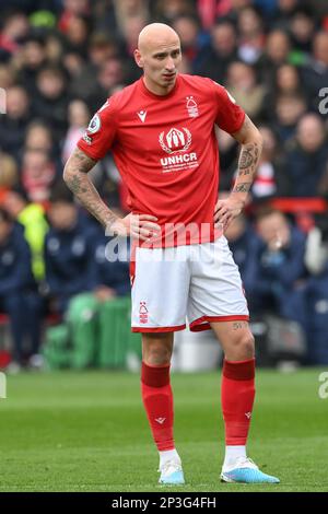 Jonjo Shelvey #6 della foresta di Nottingham durante la partita della Premier League Nottingham Forest vs Everton a City Ground, Nottingham, Regno Unito, 4th marzo 2023 (Foto di Craig Thomas/News Images) Foto Stock