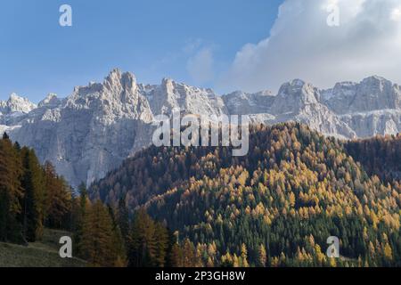 Paesaggio al Passo Gardena in autunno, Val Gardena, provincia di Bolzano, Trentino Alto Adige, Italia Foto Stock