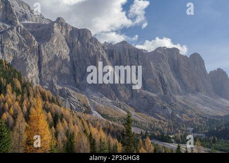 Paesaggio al Passo Gardena in autunno, Val Gardena, provincia di Bolzano, Trentino Alto Adige, Italia Foto Stock