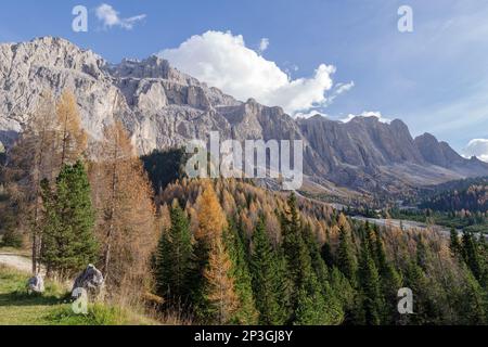 Paesaggio al Passo Gardena in autunno, Val Gardena, provincia di Bolzano, Trentino Alto Adige, Italia Foto Stock