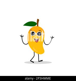 Design di carattere mango. Kawaii caratteri mango illustrazione vettoriale di carino cartone animato, usarli come adesivi, motivi, disegni t-shirt, logo frutta. Illustrazione Vettoriale
