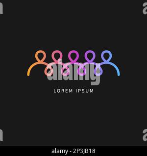 Line People, logo aziendale. Icona del gruppo connesso lineare. Concetto di outline di lavoro di squadra, logotipo di squadra Illustrazione Vettoriale