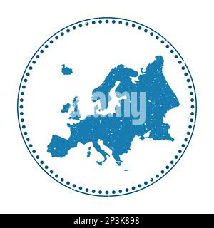 Adesivo europeo. Timbro da viaggio con mappa del continente, illustrazione vettoriale. Può essere utilizzato come insegna, logotipo, etichetta, adesivo o badge dell'Europa. Illustrazione Vettoriale