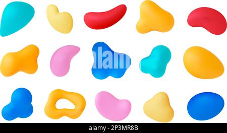 Varie 3D forme astratte moderne. Forme liquide isolate, la plastilina rende imitazione. Design decorativo a colori, elementi grafici vettoriali Illustrazione Vettoriale