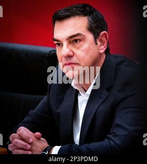 Alexis Tsipras, presidente di SYRIZA - Alleanza Progressista, è un politico greco che dal 2019 funge da leader dell'opposizione ufficiale. Dal 2015 al 2019 è stato primo Ministro della Grecia. Atene, Grecia. Foto Stock