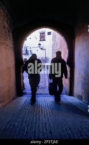 Arco de Las Pesas (arc pesi).Vicino a Plaza Larga. Quartiere Albaicín. Granada, Andalusia, Spagna Foto Stock