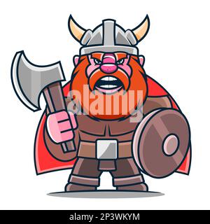 Fantasy personaggio tatuaggio vichingo su sfondo bianco. Icona in stile cartoon perfetta per l'arredamento della casa come poster, arte da parete, borsa tote, stampa t-shirt, sti Illustrazione Vettoriale