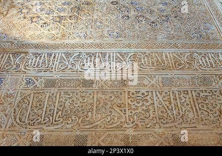 Particolare del muro in Sala de Dos Hermanas, stanza delle due sorelle, Palazzo dei Lions, palazzi nazisti, Alhambra, Granada Andalusia, Spagna Foto Stock