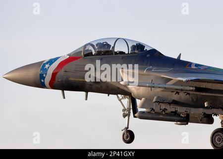 McDonnell Douglas F-15E Strike Eagle 92-0364, il RAF Lakenheath 48th Fighter Wing 70th ° piano di vernice anniversario. Foto Stock