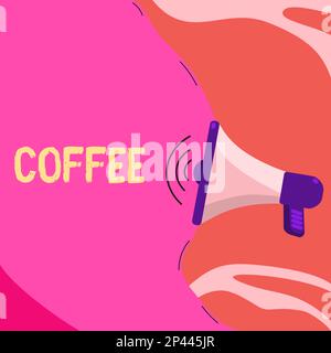 Scrittura con testo Coffee. Parola scritta su bevanda calda fatta dai semi arrostiti e macinati di un arbusto tropicale Foto Stock